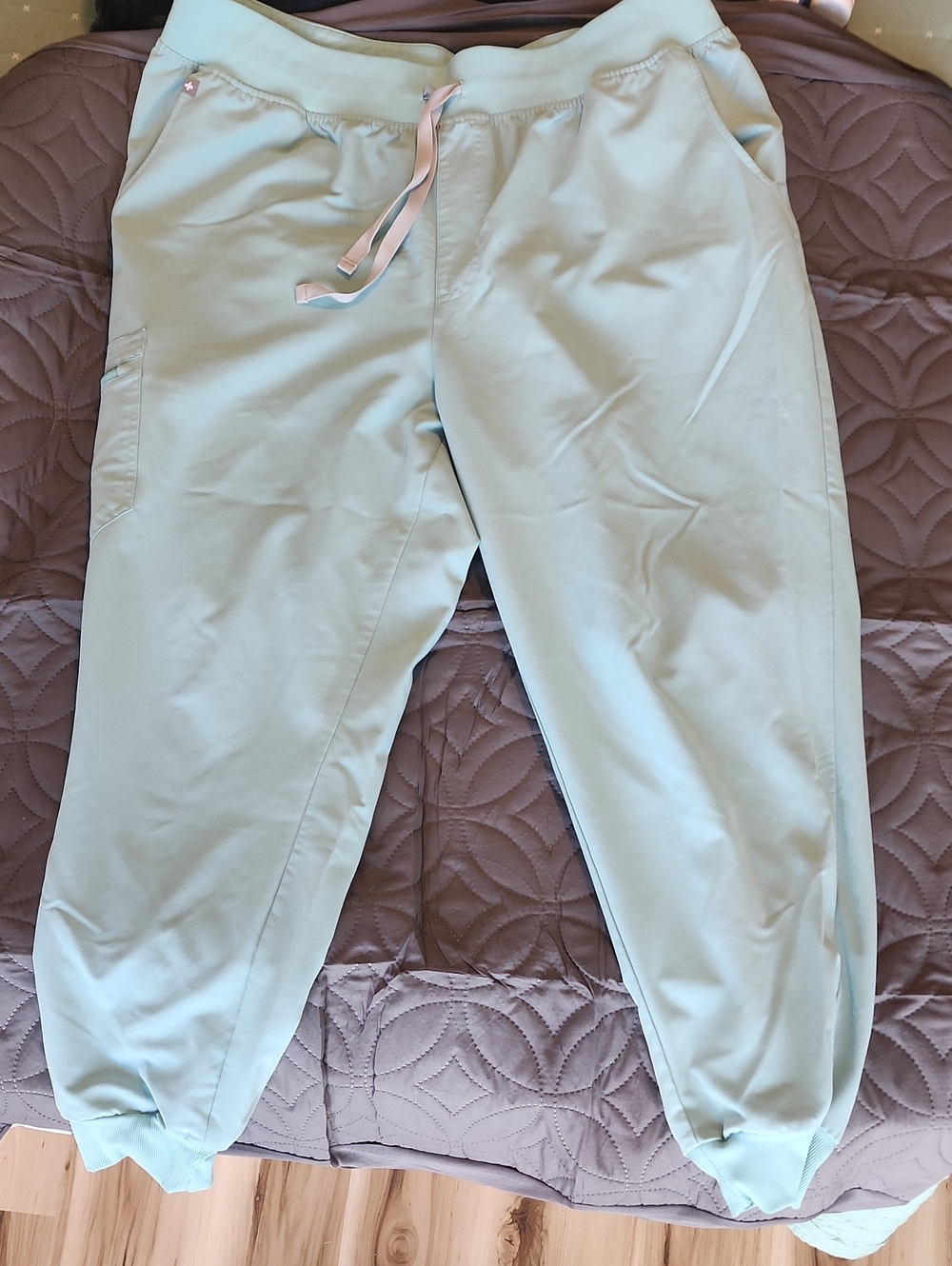 Figs Mint Woman Nurse Scrub Pants with Pink Drawstring